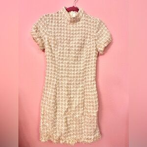 Forever 21 Cream Tweed Short-Sleeve Mini Dress